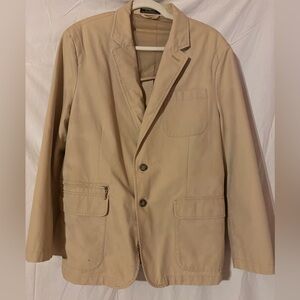 LL BEAN Men's Khaki Sport Casual Pockets tortoise shell buttons, elbow patches L